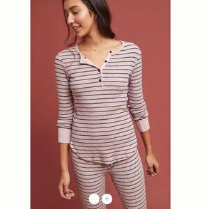 Anthropologie ✨ SUNDRY Pink Black Striped Thermal Top Bottom 2-piece Set Sz 3 L